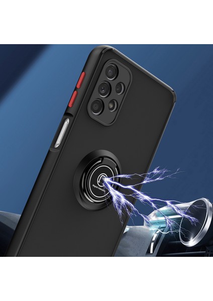 Samsung Galaxy A32 5g Için Yüzük Stand Mat Sert Silikon Telefon Kılıfı - Siyah (Yurt Dışından)