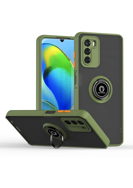 Motorola Moto G42 Için Yüzük Stand Mat Sert Silikon Telefon Kılıfı - Yeşil (Yurt Dışından)