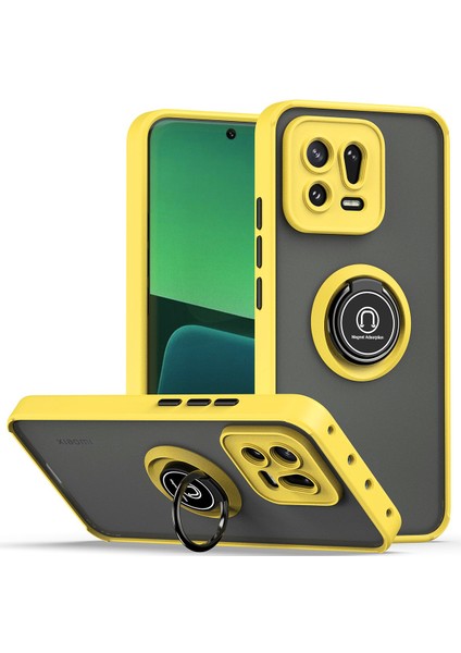 Xiaomi 13 Pro Için Yüzük Stand Mat Sert Silikon Telefon Kılıfı - Sarı (Yurt Dışından)
