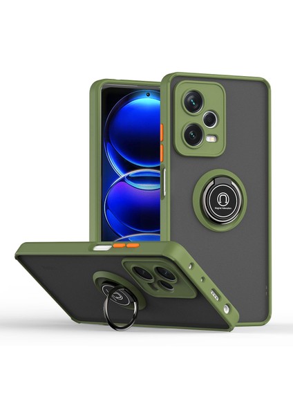 Xiaomi Redmi Note 12 Pro+ Için Yüzük Stand Mat Sert Silikon Telefon Kılıfı - Yeşil (Yurt Dışından)