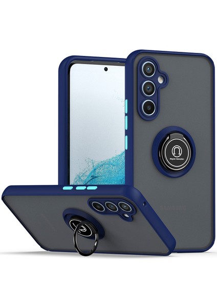 Samsung Galaxy A54 5g Için Yüzük Stand Mat Sert Silikon Telefon Kılıfı - Mavi (Yurt Dışından)