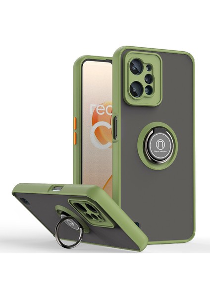 Realme C31 Için Yüzük Stand Mat Sert Silikon Telefon Kılıfı - Yeşil (Yurt Dışından)
