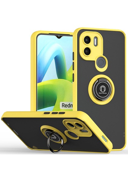Xiaomi Redmi A1+ Için Yüzük Stand Mat Sert Silikon Telefon Kılıfı - Sarı (Yurt Dışından)