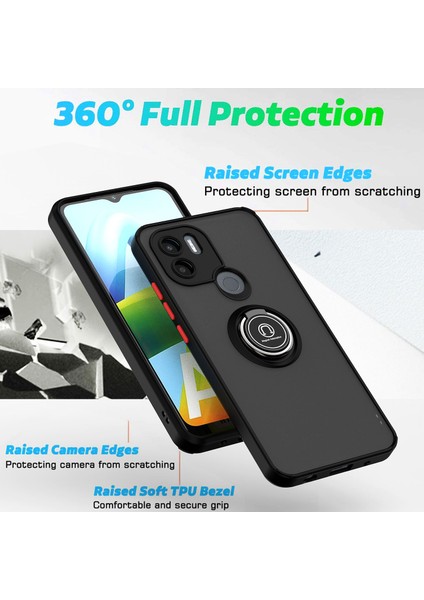 Xiaomi Redmi A1+ Için Yüzük Stand Mat Sert Silikon Telefon Kılıfı - Sarı (Yurt Dışından)