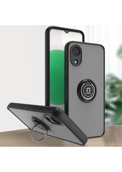 Samsung Galaxy A03 Core Için Yüzük Stand Mat Sert Silikon Telefon Kılıfı - Siyah (Yurt Dışından)