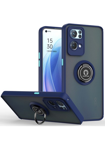 Oppo Reno7 Pro 5g Için Yüzük Stand Mat Sert Silikon Telefon Kılıfı - Mavi (Yurt Dışından)