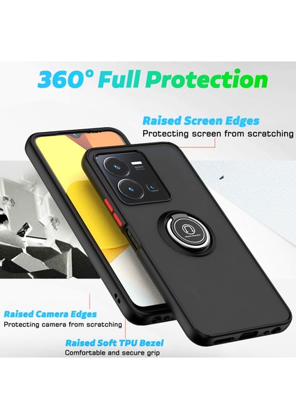 Vıvo Y35 Için Yüzük Stand Mat Sert Silikon Telefon Kılıfı - Siyah/kırmızı (Yurt Dışından)