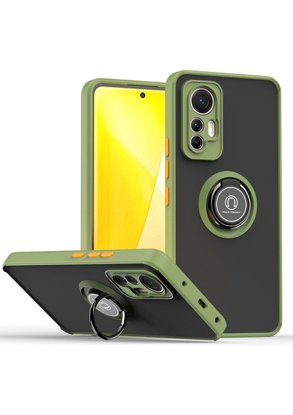 Xiaomi 12 Lite Için Yüzük Stand Mat Sert Silikon Telefon Kılıfı - Yeşil (Yurt Dışından)