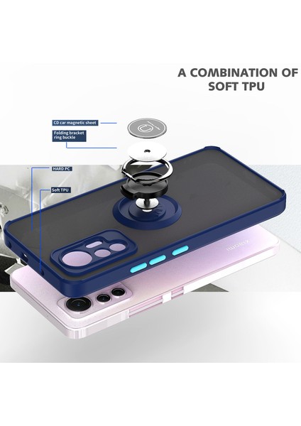 Xiaomi 12 Lite Için Yüzük Stand Mat Sert Silikon Telefon Kılıfı - Yeşil (Yurt Dışından)