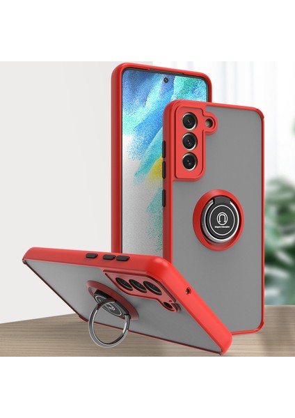 Samsung Galaxy S21 Fe 5g Için Yüzük Stand Mat Sert Silikon Telefon Kılıfı - Kırmızı (Yurt Dışından)