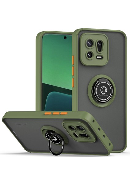 Xiaomi 13 Pro Için Yüzük Stand Mat Sert Silikon Telefon Kılıfı - Yeşil (Yurt Dışından)
