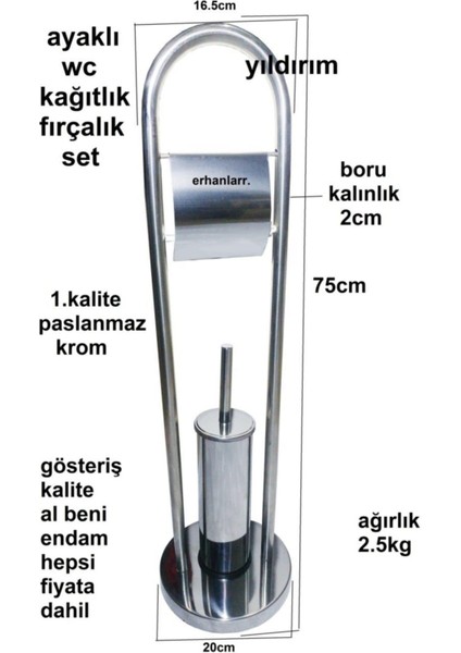 Tuvalet Kağıtlık Krom Ayaklı Wc Fırçalık Banyo Set