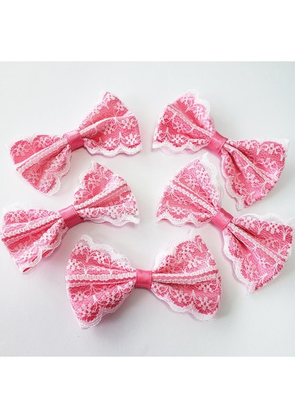Saten Üzeri Dantelli Fiyonk Pembe 10 Adet 7,5 cm fiyatları