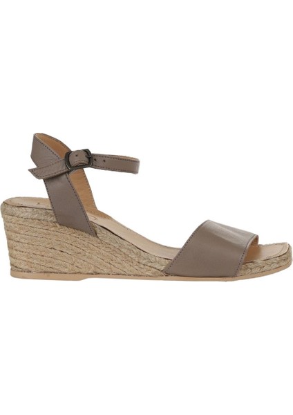 Bueno Shoes Gri Deri Kadın Dolgu Topuklu Espadril Sandalet 01WS10304