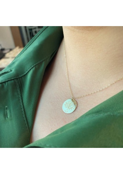 Çift Taraflı Madalyon - Hayat Ağacı ve Harfli Altın Kolye KLA.217