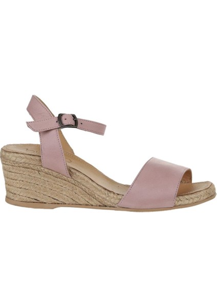 Bueno Shoes Gül Kurusu Deri Kadın Dolgu Topuklu Espadril Sandalet 01WS10304