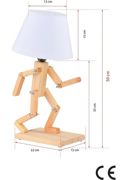 Beyaz Ahşap Koşan Adam Modern Abajur