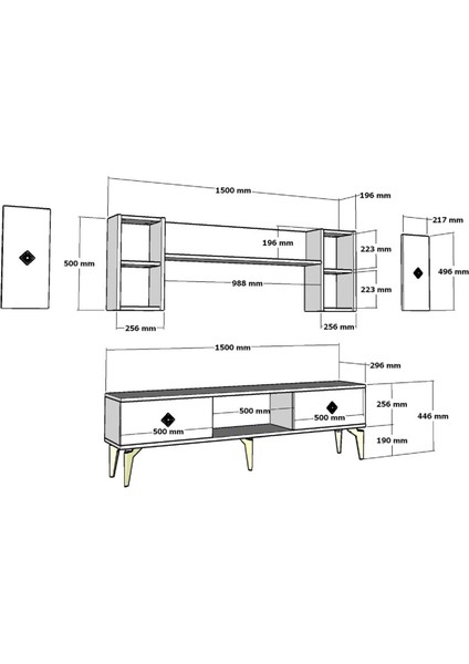 Cantek Dizayn 150 cm Nil Tv Ünitesi Antrasit-Gümüş