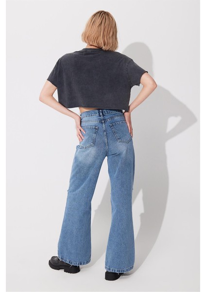 Antrasit Asit Yıkamalı Baskılı Oversize T-Shirt SS23TE4733ANT