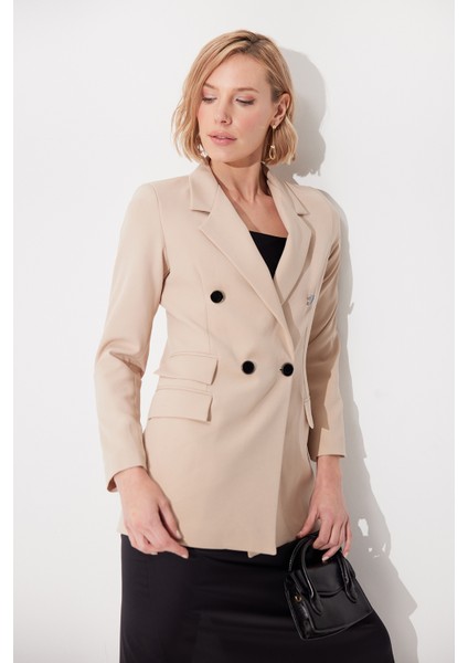 Bej 4 Düğmeli Kruvaze Yaka Blazer Ceket SS23J4708BJ