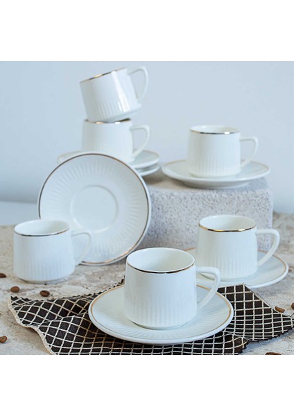 BYZ-037 New Bone China 6 Lı Kahve Fincan Seti Yaldızlı