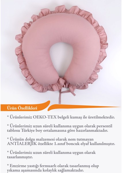 Emzirme Yastığı, Emzirme Önlüğü Set - Pamuklu Kumaş - Pudra Fırfırlı