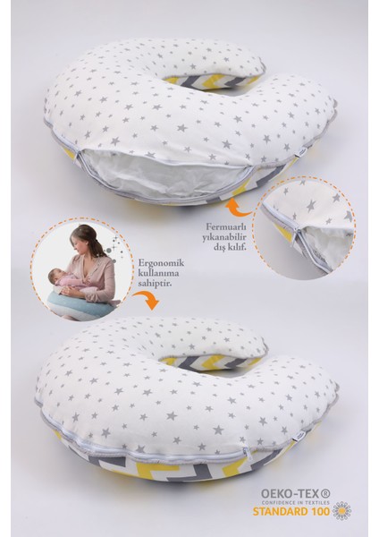 Emzirme Yastığı Minderi, Pamuk Kumaş - Sarı Gri Zikzak fiyatları