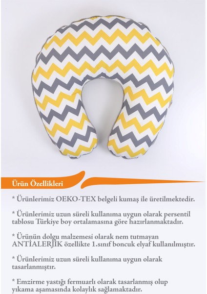 Emzirme Yastığı Minderi, Pamuk Kumaş - Sarı Gri Zikzak modelleri