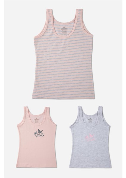 Kız Çocuk Pamuklu Kalın Askılı Renkli Baskılı Klasik Atlet Renkli Renk