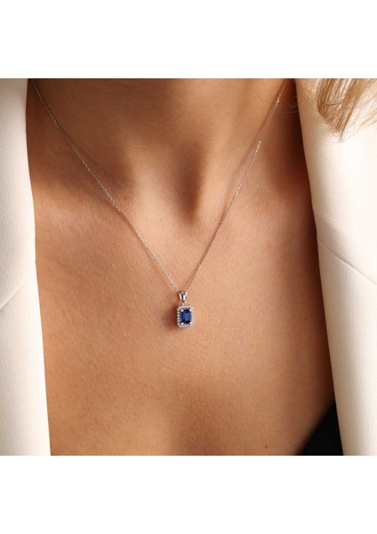 Beyaz Altın Baget Kolye Aquablue Stone fiyatları