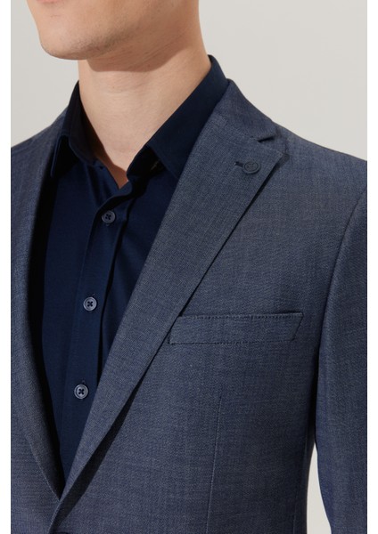 ALTINYILDIZ CLASSICS Erkek Lacivert Slim Fit Dar Kesim Mono Yaka Armürlü Takım Elbise
