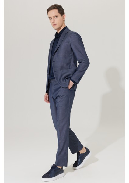 ALTINYILDIZ CLASSICS Erkek Lacivert Slim Fit Dar Kesim Mono Yaka Armürlü Takım Elbise