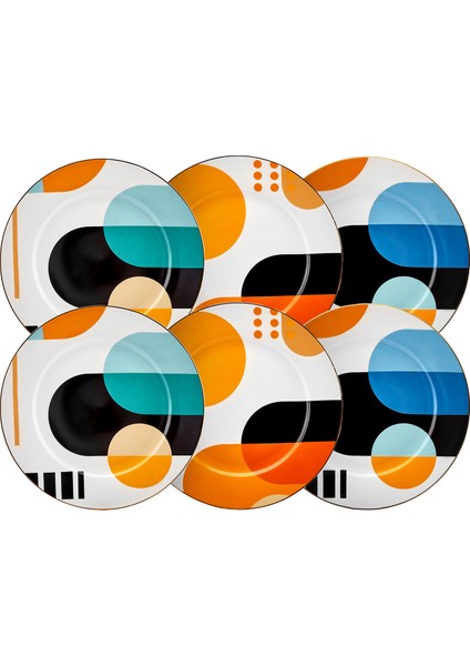 Puzzle Porselen 6 Kişilik Pasta Tatlı Takımı 19 cm