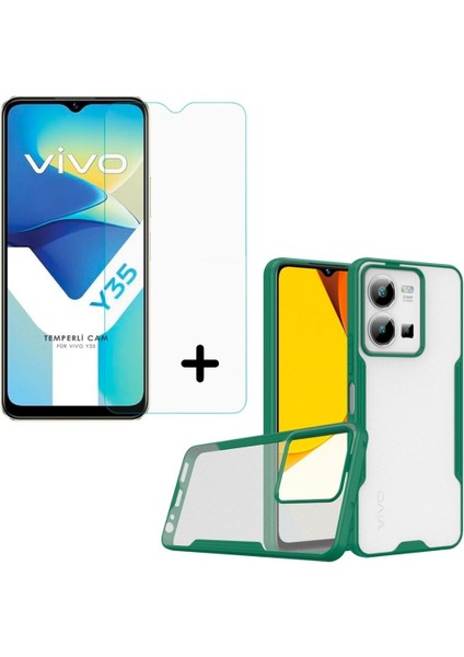 Vivo Y35 ile Uyumlu Kılıf Pastel Renkli Ince Hafif Telefon Kılıfı ve Temperli Cam Ekran Koruyucu