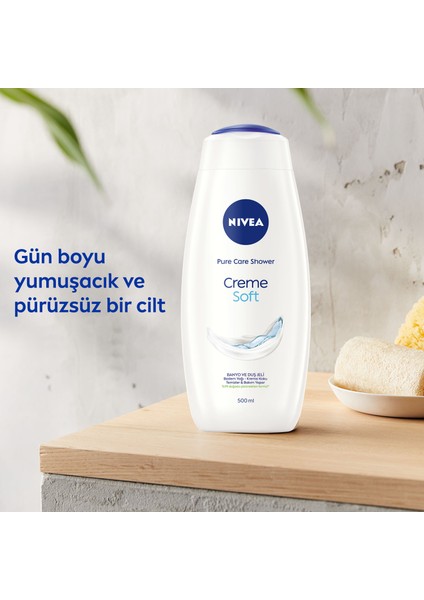 NIVEA Creme Soft Kremsi Dokunuş Banyo Ve Duş Jeli 500ml, Vücut Nemlendirici, Badem Yağı, Pürüzsüz Cilt