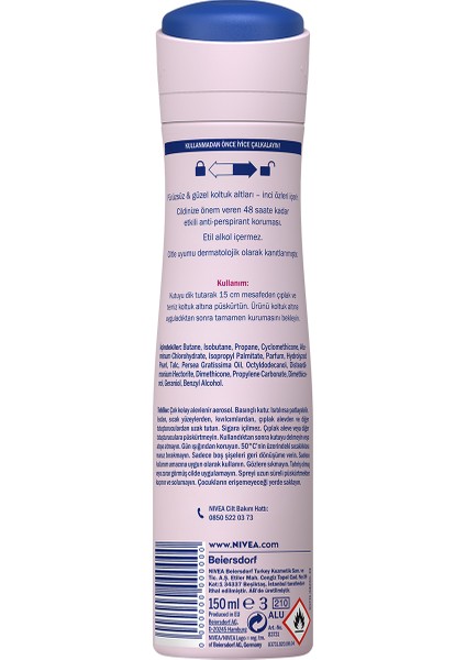 Kadın Sprey Deodorant Pearl&Beauty 150ml, Ter ve Ter Kokusuna Karşı 48 Saat Etkili Koruma, X5 Adet