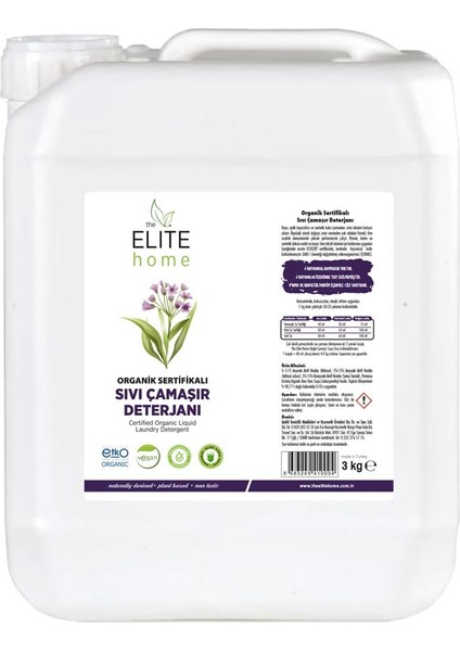 The Elite Home Organik Sertifikalı Sıvı Çamaşır Deterjanı 3 kg