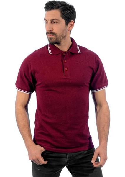 Polo Yaka Tişört Bordo-Beyaz -136E3615- Tshirt T-Shirt