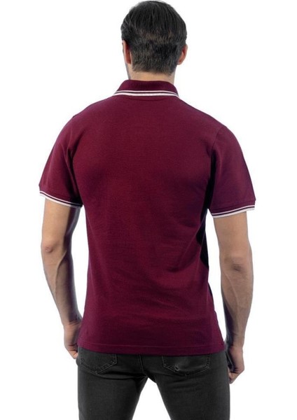 Polo Yaka Tişört Bordo-Beyaz -136E3615- Tshirt T-Shirt