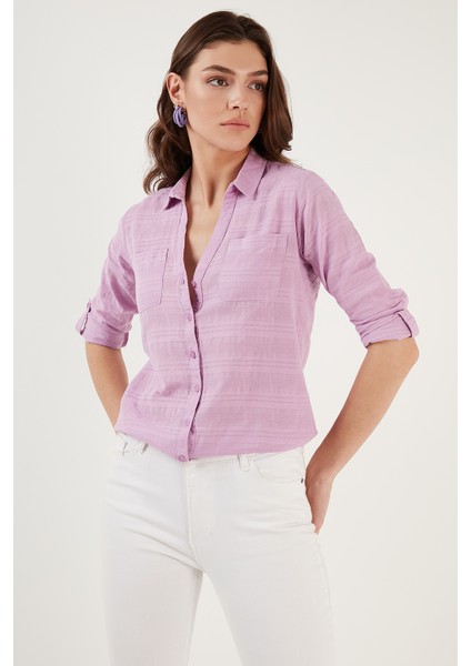 Pamuklu Çift Cepli Slim Fit Katlanabilir Kollu Ince Gömlek Bayan Gömlek 514257517 fırsatları