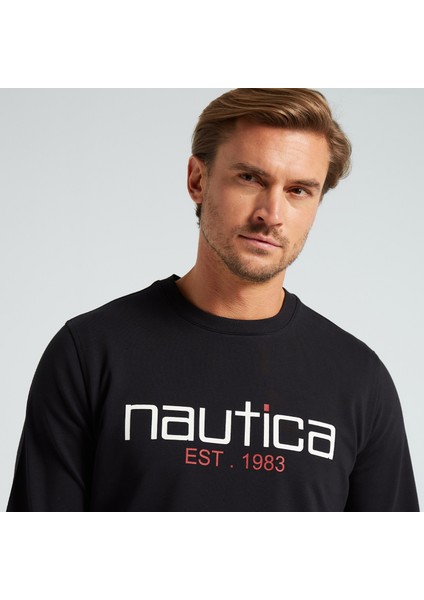 Nautıca Erkek Siyah Standart Fıt Baskılı Sweatshirt K35610T.0TB fırsatları