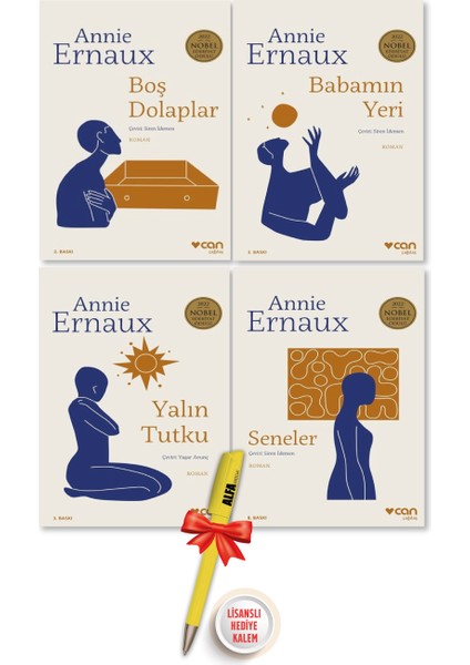 Annie Ernaux 4'lü Set - Boş Dolaplar + Babamın Yeri + Yalın Tutku + Seneler Nobel Ödül + Alfa Kalem