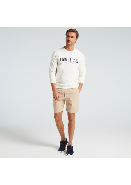 Nautıca Erkek Krem Standart Fıt Baskılı Sweatshirt K35610T.1MA