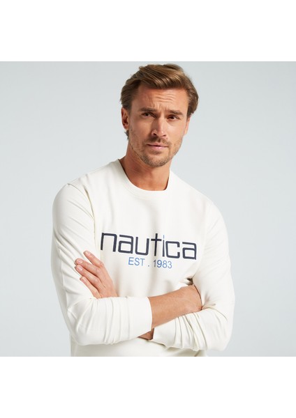 Nautıca Erkek Krem Standart Fıt Baskılı Sweatshirt K35610T.1MA