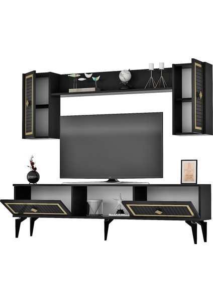 Cantek 150 cm Nil Tv Ünitesi Siyah-Altın fırsatları