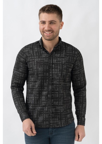Lyon G3005 Likralı Slim Fit Örme Gömlek Haki