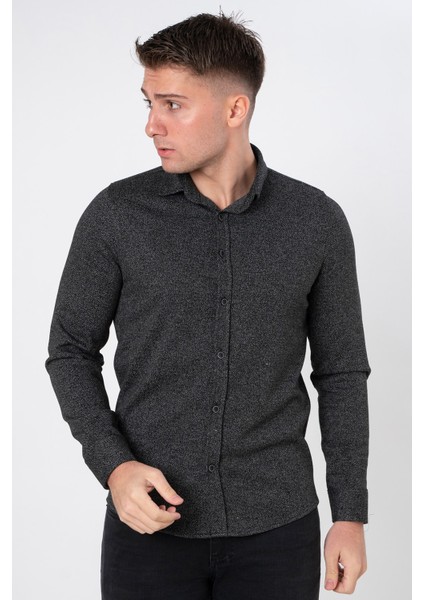 Roosendaal G4436 Slim Fit Likralı Örme Gömlek Antrasit