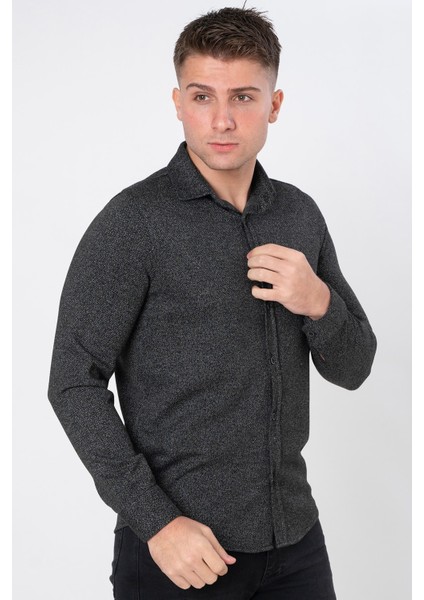 Roosendaal G4436 Slim Fit Likralı Örme Gömlek Antrasit modelleri