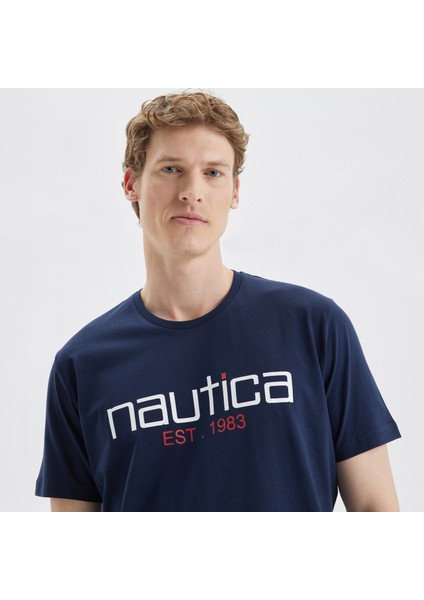 Nautıca Erkek Lacivert Standart Fıt Desenli Kısa Kollu T-Shırt V35527T.4NV fırsatları