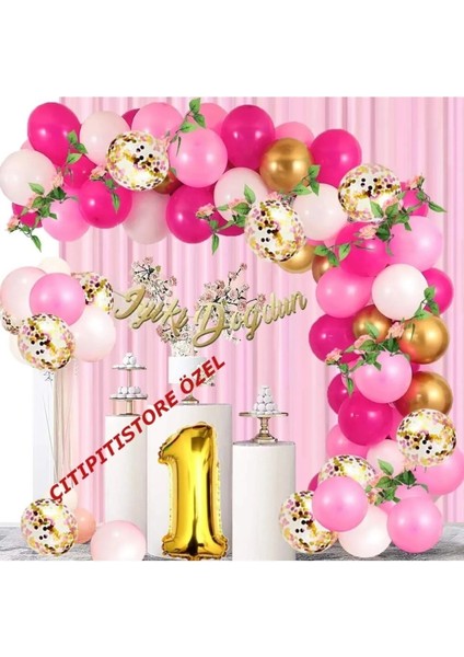 Beyaz Pembe ve Gül Altın Konfeti Balon Garland Seti